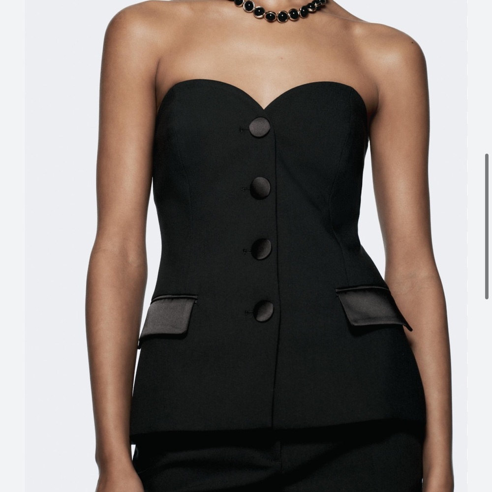 Combination satin effect tuxedo bustier top XS